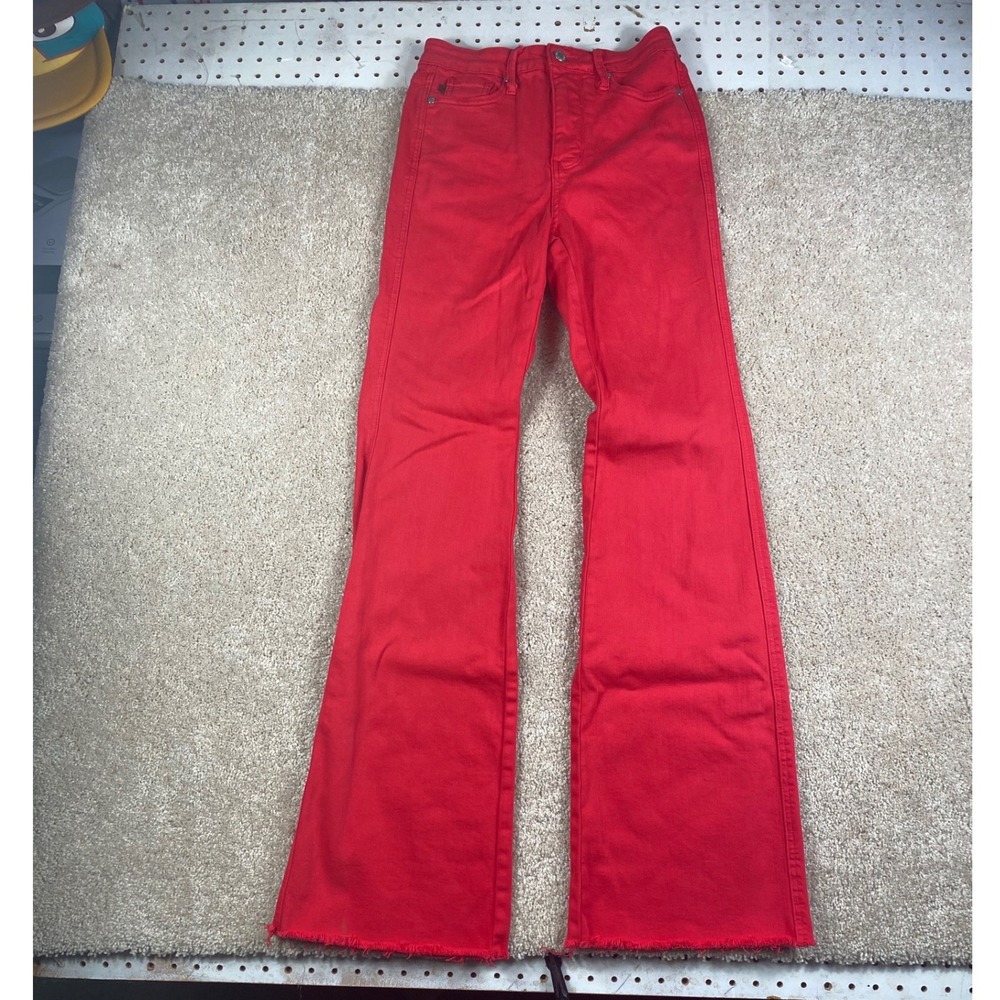 Judy Blue Red High Waisted Raw Hem Flare Jeans JB88833 C Size 1/25
